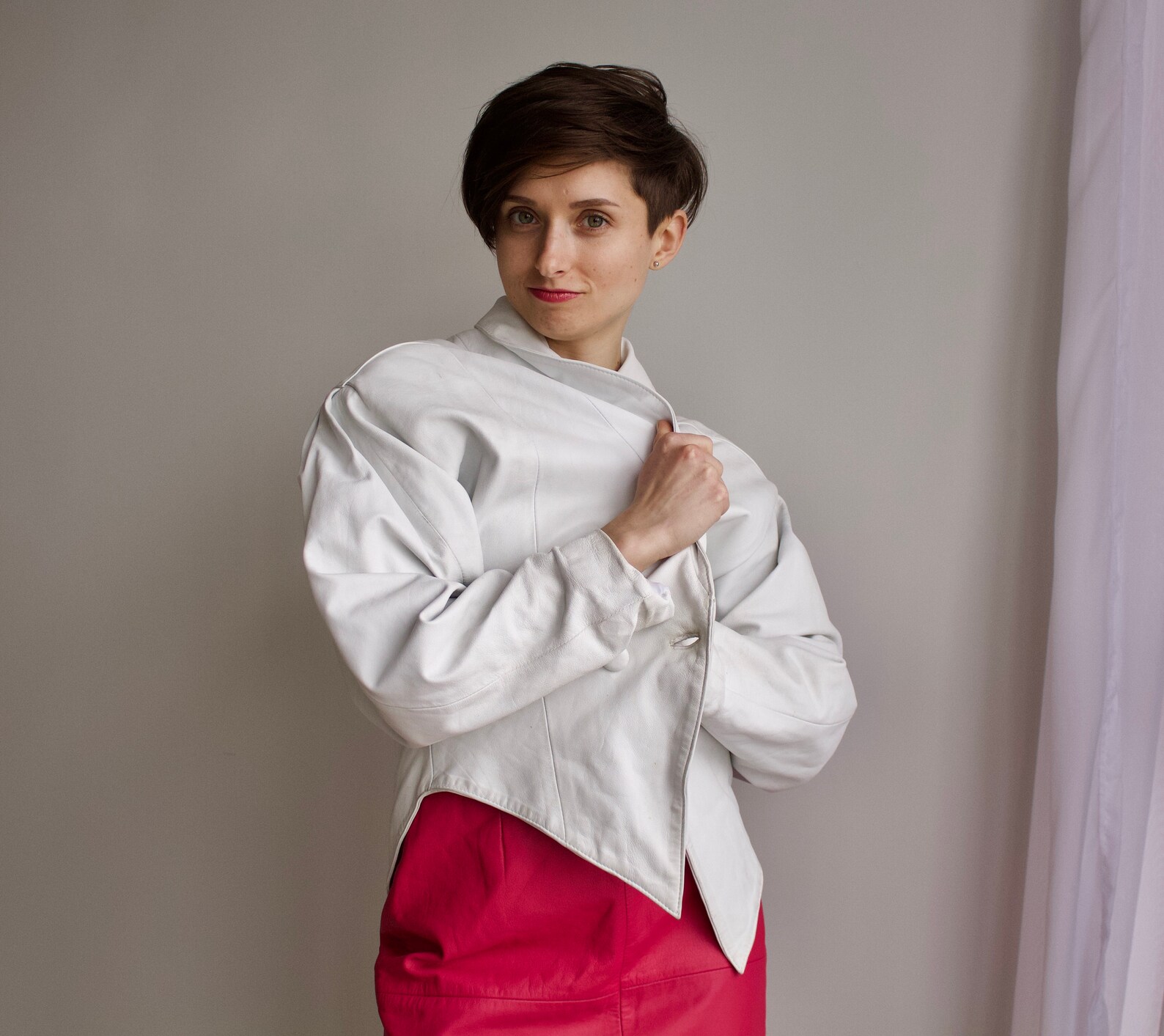 Amazing white leather jacket / Vintage leather jacket / short Etsy