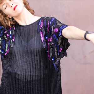 Vintage silk blouse Full sequin. Vintage party, evening blouse top sequined image 8