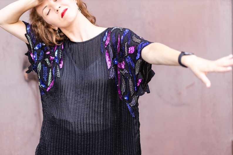 Vintage silk blouse Full sequin. Vintage party, evening blouse top sequined image 8