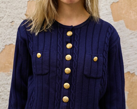 Vintage cardigan Navy blue wool cardigan Louis Fer