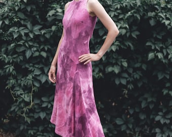 Vintage roze linnen jurk - asymmetrie zomerjurk