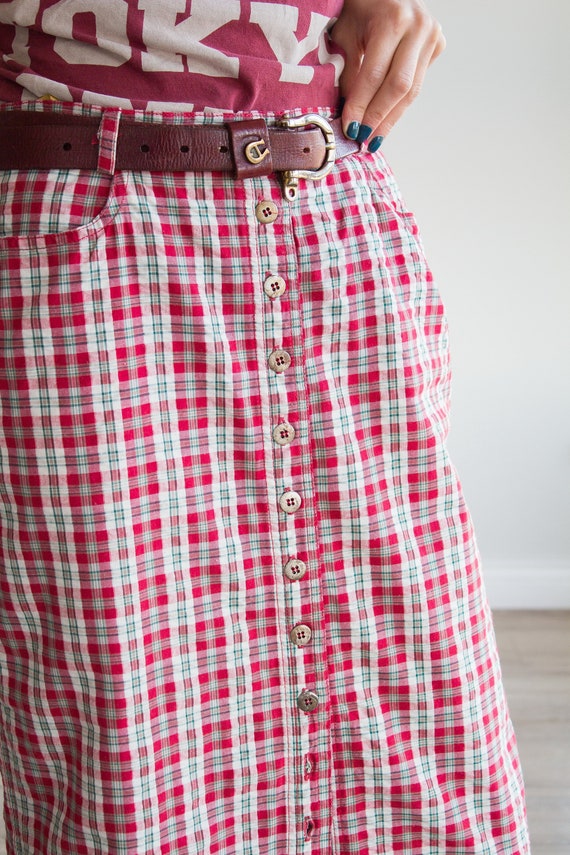 Vintage skirt Cotton Midi skirt check pencil skirt