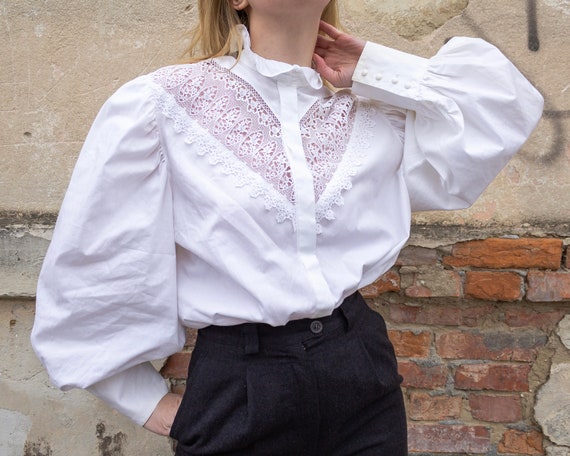Vintage white blouse Formal Puff sleeves Button up blouse | Etsy