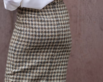 Laura Ashley Vintage Wool Skirt - Elegant Houndstooth Pencil Skirt