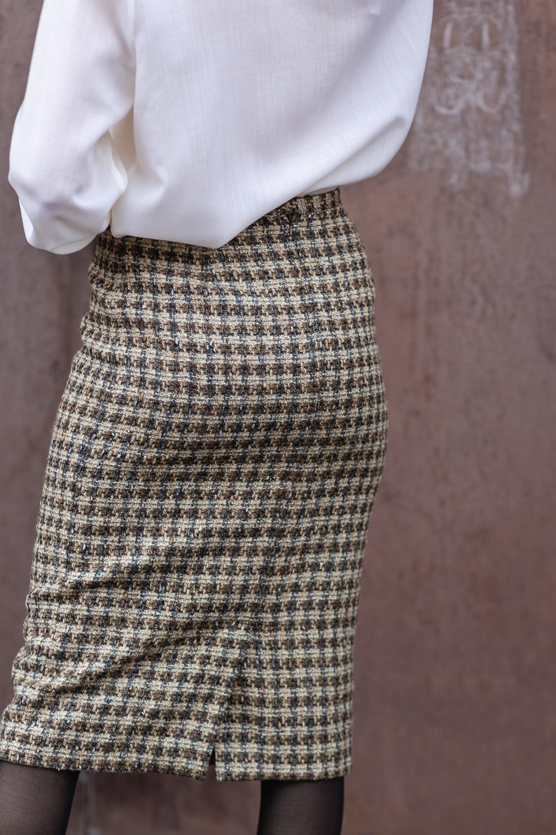 Laura Ashley Vintage Wool Skirt Elegant Houndstooth Pencil Skirt image 1