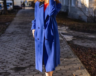 Abrigo de lana vintage en azul brillante / ropa exterior retro para mujer