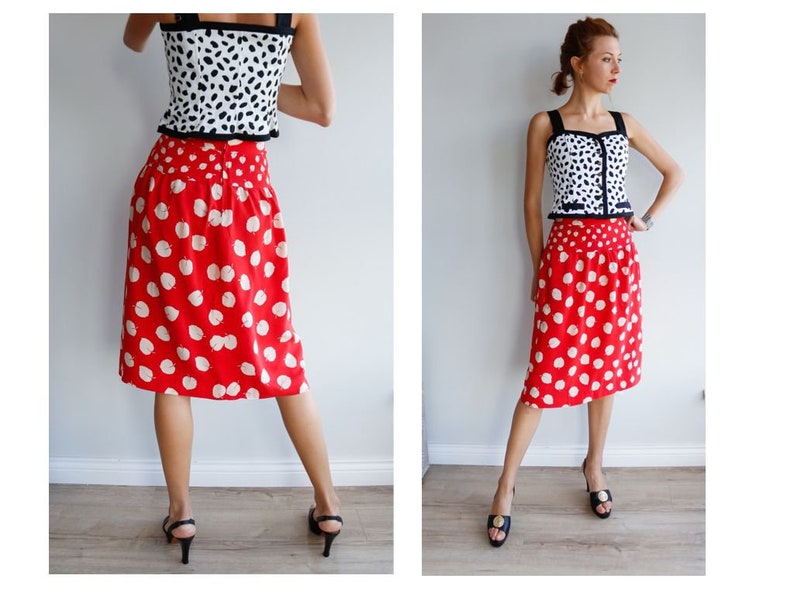 Vintage silk skirt woman Summer silk skirt red skirt midi silk skirt leaves print skirt