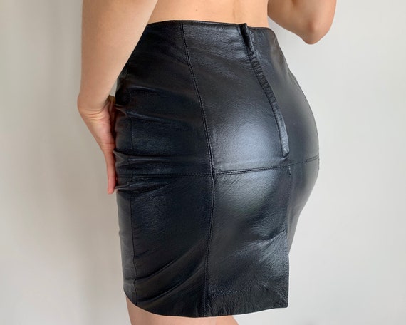 Vintage leather skirt Pencil skirt Black leather s