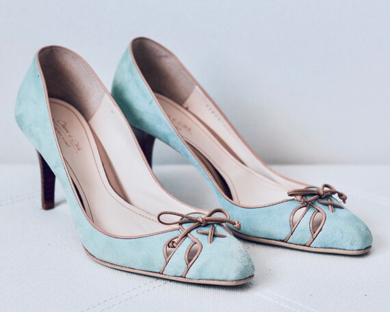 Blue vintage shoes Suede shoes Vintage heels Made
