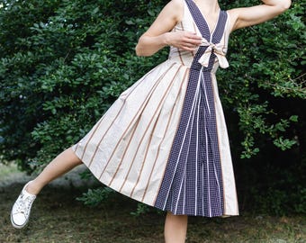 Vintage Polka Dot Cotton Dress with Bow