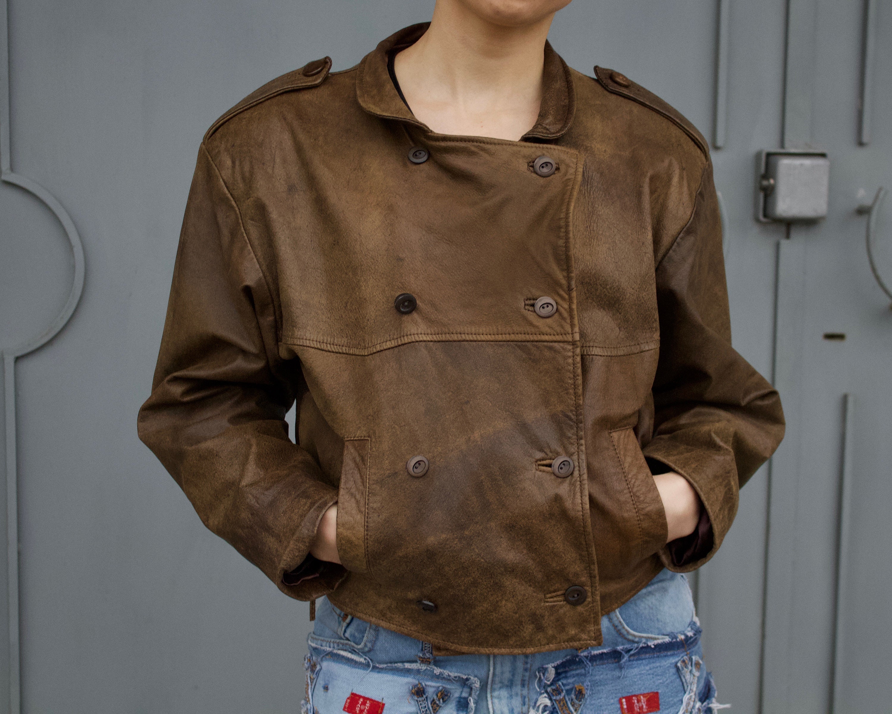 Brown patina leather jacket Women's vintage clothing Etsy