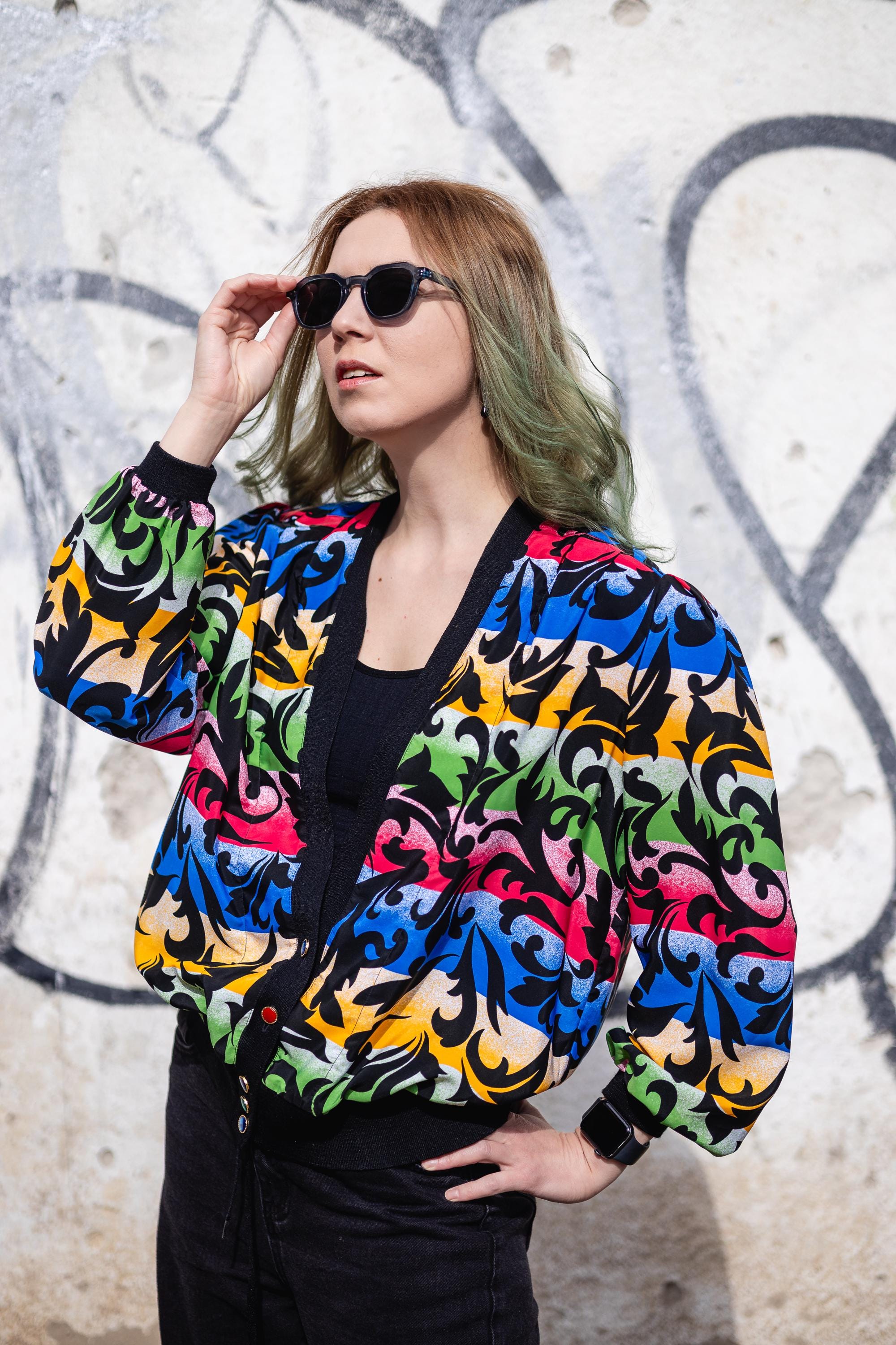 Vintage Bomber Jacket - Colorful 80s Jacket With Vibrant Baroque