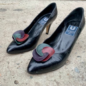 Ungaro Vintage Black Pump Shoes Chic Low Heel Leather Heels image 2