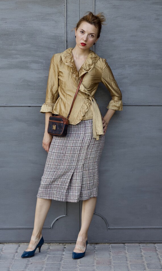 Vintage silk skirt Dupion silk skirt woman's penci
