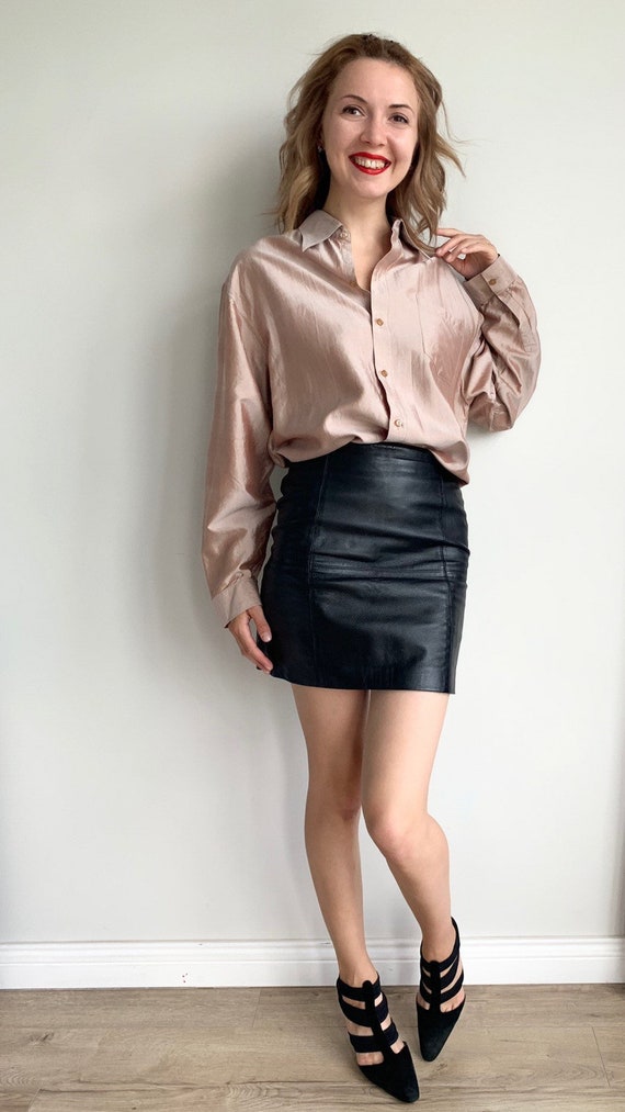 Vintage leather skirt Pencil skirt Black leather s