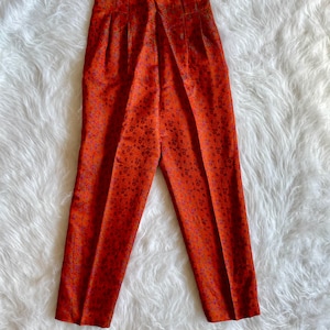 Vintage Silk Pants - High-Waisted Womens Pants - Orange Trousers