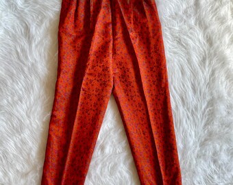 Vintage Silk Pants - High-Waisted Womens Pants - Orange Trousers