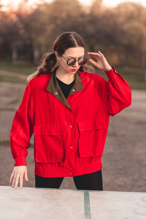 Vintage Silk Bomber Jacket. Oversize Unisex Bomber Jacket. Red Bomber  Jacket Women. 80s Clothing, 90s Grunge Clothing 