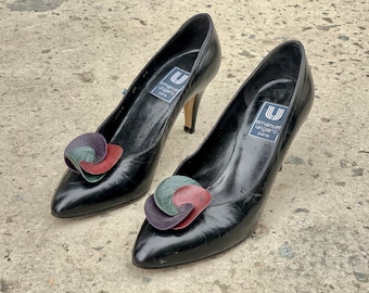 Ungaro Vintage Black Pump Shoes - Chic Low Heel Leather Heels