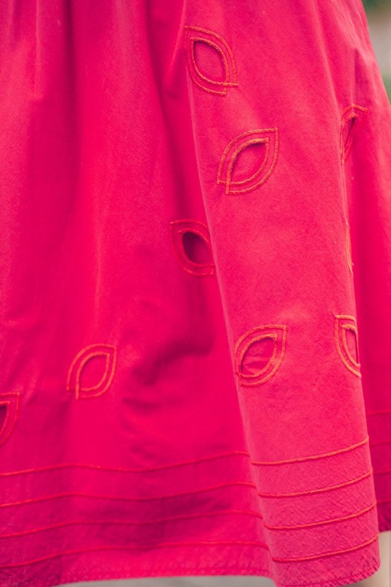 Vintage red cotton dress. Summer petite cottagecore dress. Shirt dress midi A line. Eyelet dress image 10