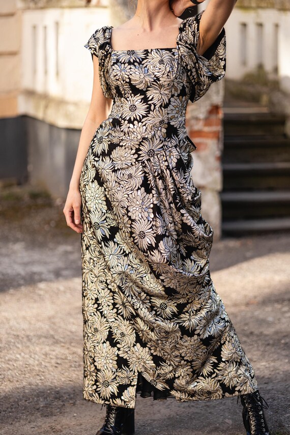 green emerald velvet dress Baroque Elegance Formal Gown Black Embroidered Bodice and Gold Pleated –  Yessboutique main image 0