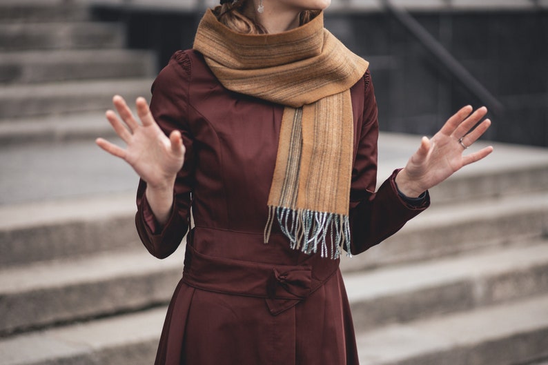 Vintage bruine wollen sjaal. Heren dames unisex sjaal. Gemaakt in Duitsland afbeelding 3