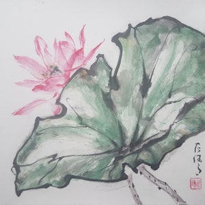 Original Sumi-e painting: Blooming lotus