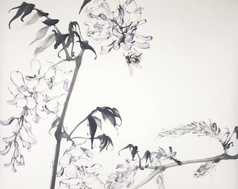 藤の花を描いた掛け軸、中国水墨画（110×40cm） - Etsy 日本