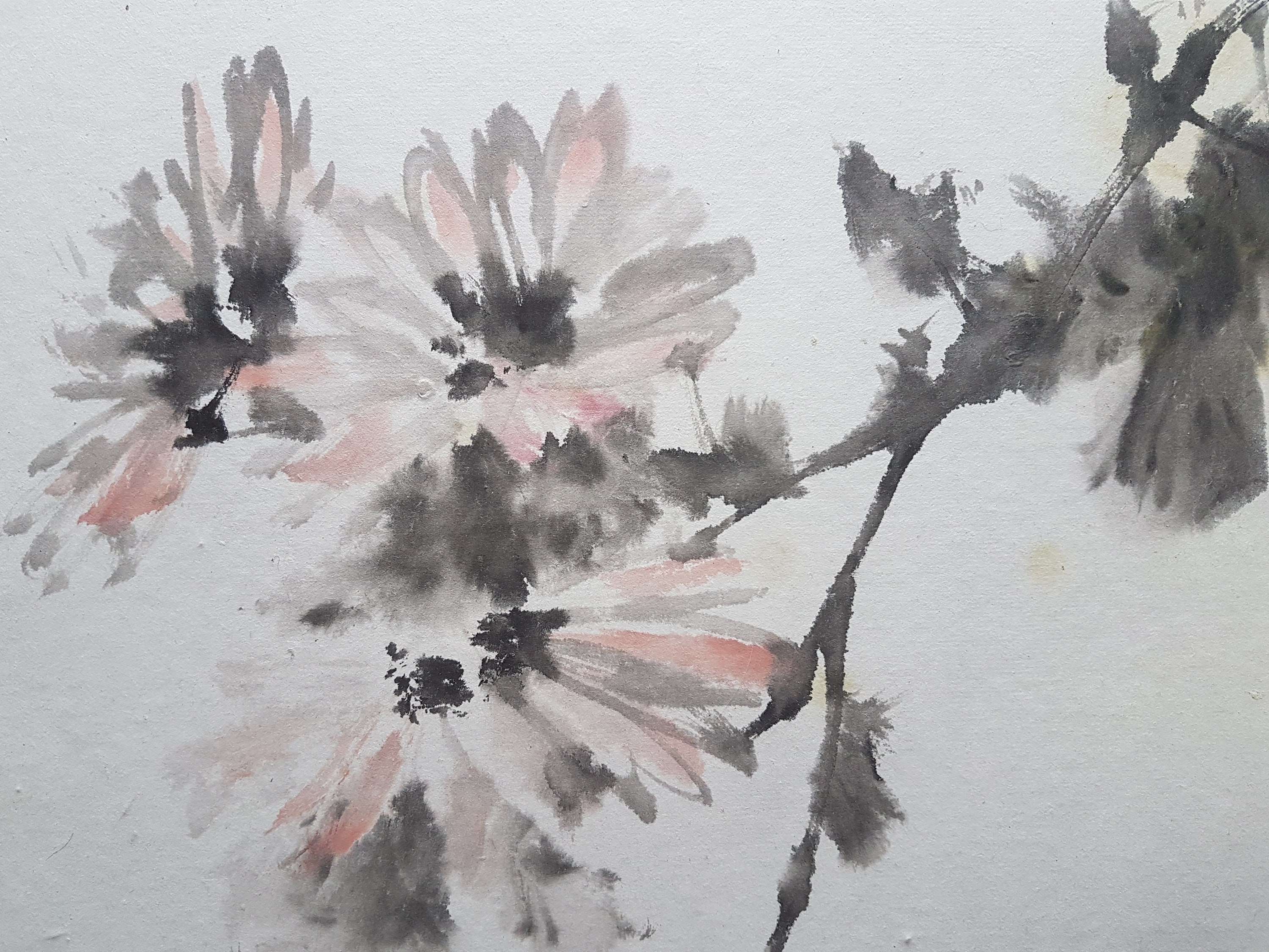 Original Sumie Painting Chrysanthemums Blooming in the Etsy