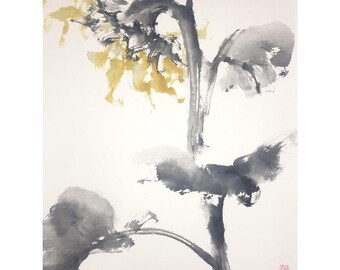 Original Sunflower Sumi e Painting: Chinese Brush Painting, Japanese Ink Art, Watercolour, Home Decor, Minimalist Wall Art