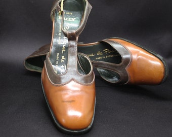 Bally size 36.5 vintage original 70s brown cognac t-strap, Mary Jane, high buckle shoes, buckle, quality Made in Switzerland