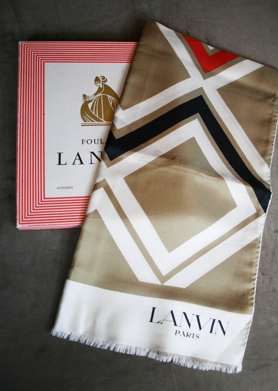LANVIN Original Vintage 70's Long Silk-scarf in Orig. Box, Top