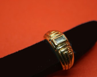 Bague Lanvin taille 54 plaqué or 24 carats, bijoux pierre artificielle milieu du siècle 50 - 70 monogramme haute couture original signé rareté
