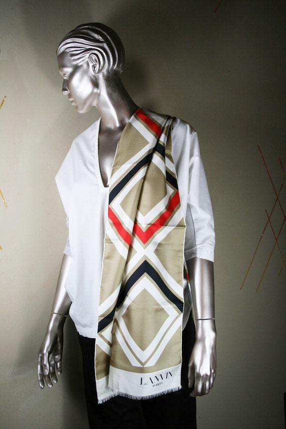 LANVIN Original Vintage 70's Long Silk-scarf in Orig. Box, Top