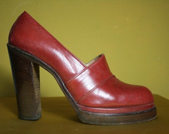 Valmy Gr.39 orig. 70s plateau shoes rust red, handmade in Italy, rare, collectibles, original vintage Valmy Moda Venice