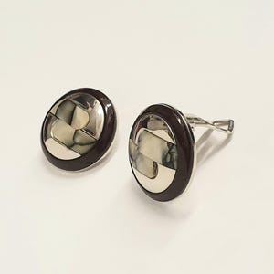 Pierre Cardin original vintage ear clips NOS late 60s early 70s mixed media handcrafted signed collectible stainless steel stone