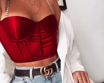 satin red crop top