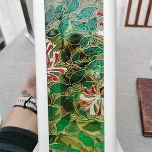 William Morris Honeysuckle Lantern: Hand-Painted Stained Glass Candle Holder