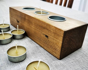 Wooden tealight holder, Reclaimed tea light candle holder