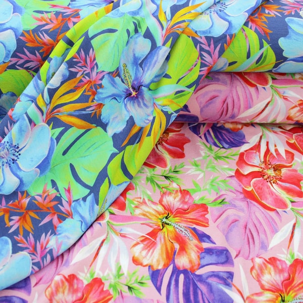 Tropical Flower Bloom Viscose Jersey Soft Knit Stretch Dress Women Kids Fabric