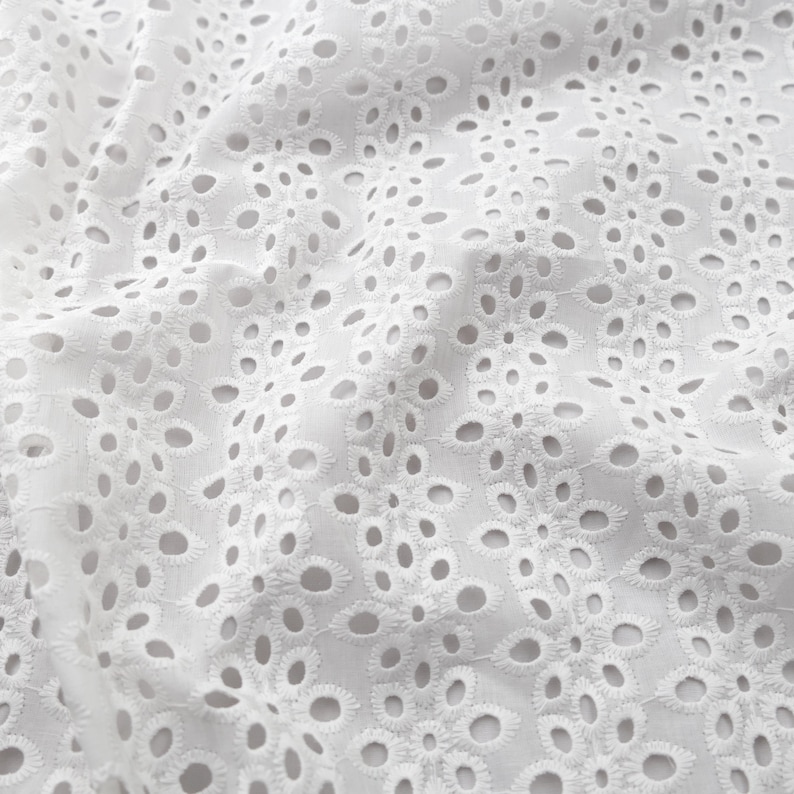 Broderie Anglaise Embroidered 100% Cotton Fabric in White - Etsy UK
