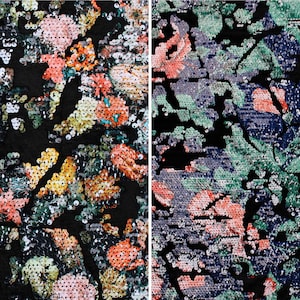Cocktail lantejoulas flores preto estiramento veludo festa à noite usar tecido de costura