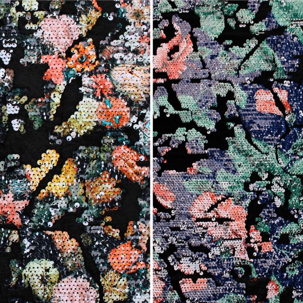 Cocktail Sequin Flowers Black Stretch Velvet Evening Party Wear Dressmaking Fabric