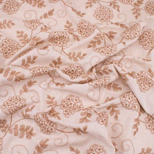 Jasmine Pure Linen Viscose Floral Embroidery Dress Home Fabric - Tan Hydrangea