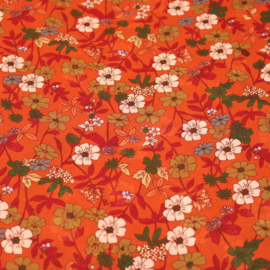 Burnt Orange Pretty Flowers Polyester Floral Pattern Dressmaking Blouse ...