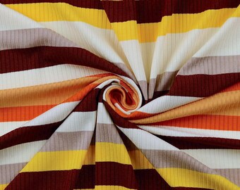 Large Striped Cotton Ribbed Stretch Knitted Jersey Dress Jumper Fabric - Autumn