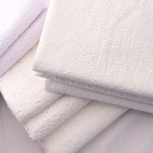 Broderie Anglaise Embroidered 100% Cotton Fabric In White Collection