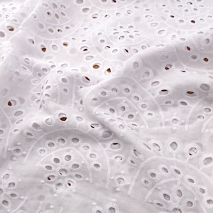 Broderie Anglaise Embroidered 100% Cotton Fabric in White Collection ...