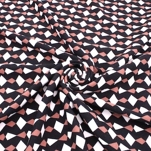 Graphic Printed Viscose Twill Dressmaking Fabric Rayon Material - Black Caramel