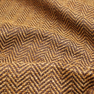 Upholstery Furnishing Fabric - Tweedy Chunky Weave Herringbone Gold Brown